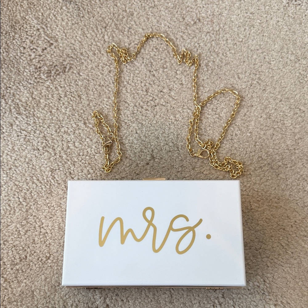 White and Gold 'Mrs.' Clutch